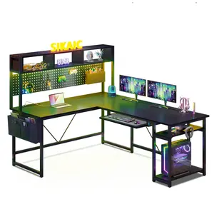SIKAIC L-Shaped Reversible Gaming Desk with LED Lights - Grey L-Shaped Modular Desk for Gaming, Commercial Office Furniture, Gaming Desks, L-Shaped Modular Desks