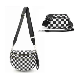 Checkered Crossbody Bum Bag &Wristlet wallets Fanny Packs for Women,Checkered Bum Bags 2 in 1 Wallet – Nylon Wristlet &Crossbody Bag for Women Fits Most Smartphones Nylon Bag Leopard Clutch with Coin Purse print wristlet tote bags fanny pack trend belt ti