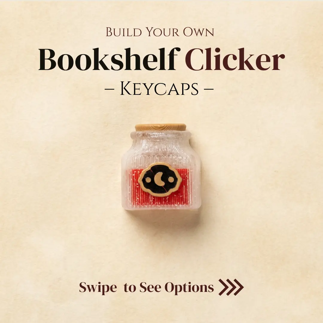 Bookish Fidget Clicker Keycaps | Gothic Bookshelf Accessories, Dragons, Crystals, Mushroom & Cat Book Caps | Custom Clicker Add-Ons