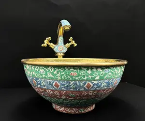 Brass Vessel Sink and Countertop Mixer Tap Set – Moroccan Resin Inlay Design