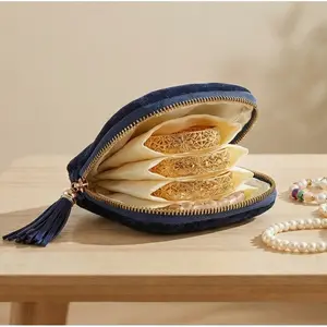 Portable Jewelry Storage Bag with 5 Compartments, Zipper Tassel Design, Multi-Color Options, Small Travel Organizer