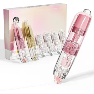 Refillable Retractable White Correction Tape, 2PCS Cute Smooth Push Pull Out Tape with 4 Extra Refills, Aesthetic Pen Shaped Applicator for School Office Supplies (Pink Apricot)