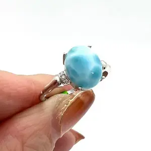 Natural Larimar Ring,  More Jewelry in Live Room, Larimar Rings, Larimar Gift, Natural Gemstone Rings,  Natural Crystal Rings, Gemstone Jewelry for Women, Ring Gift for Birthday Anniversary