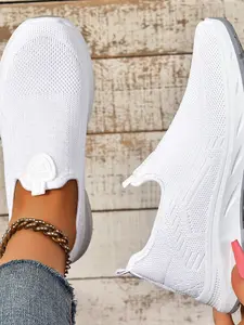 Women's Lightweight Casual Solid Color Slip On Sneakers, Soft Sole Breathable Low Top Design, No Lace Comfort Sport Shoes