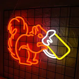 Squirrel Drinking Beer Neon Sign, Animal Squirrel Beer LED Dimmable Unique Theme Sign, USB Powered Lights Home Decoration Lamp for Man Cave Home Bar Store Cafe Pub Club Shop Beer Bistro Party Hotel Decor