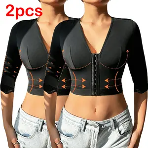 Women's 1-2 Pack Minimalist Basic Plus Size Casual Arm Shaper Bra, Post-Surgery Arm Lipo Compression Sleeves with Front Closure Shapewear