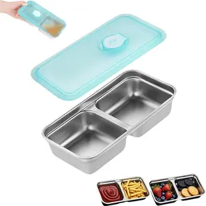 Stainless Steel Double Compartment Snack Container - Reusable & Perfect for Travel Camping & On-the-Go Snacks - Eco Friendly Design