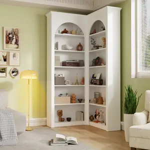 L-Shaped Corner Bookshelf - Space-Saving Modern Design Maximize Corner Space Waterproof Anti-Tip Stylish Arched Decor White Black