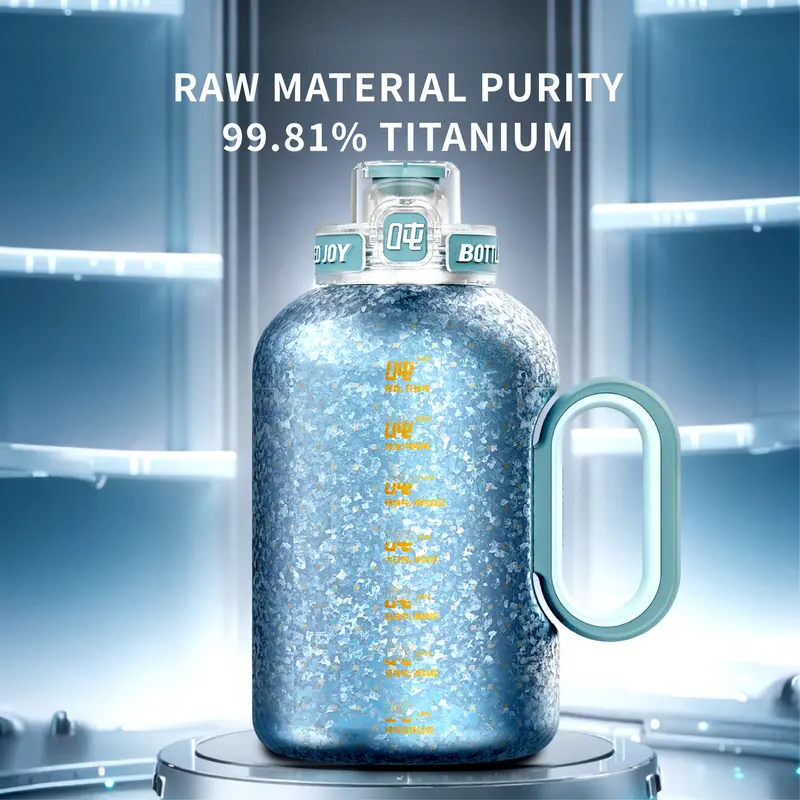 BOTTLE JOY- Ice Joy Titanium Water Bottle, 1500ML, Insulated, Anit-slip, Food-grade, Dual Spouts Leakproof Lid, Perfect Sip, Double Insulated