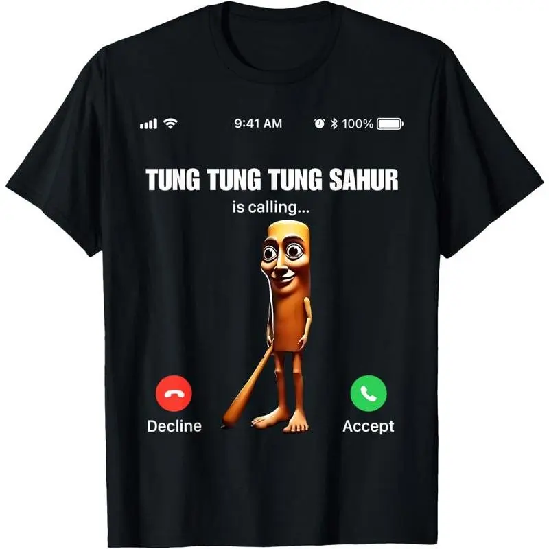 Menswear 100% Cotton Short-Sleeve Unisex Vintage T-Shirt - Italian Brainrot Meme "Tung Sahur" Graphic Top, Shortsleeve, Streetwear