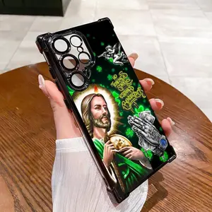 St. Jude Pattern Shockproof Phone Case For SAMSUNG GALAXY S22 S23 S24 S25 FE ULTRA PLUS Electroplating luxury transparent four corner anti drop and shockproof phone case  297
