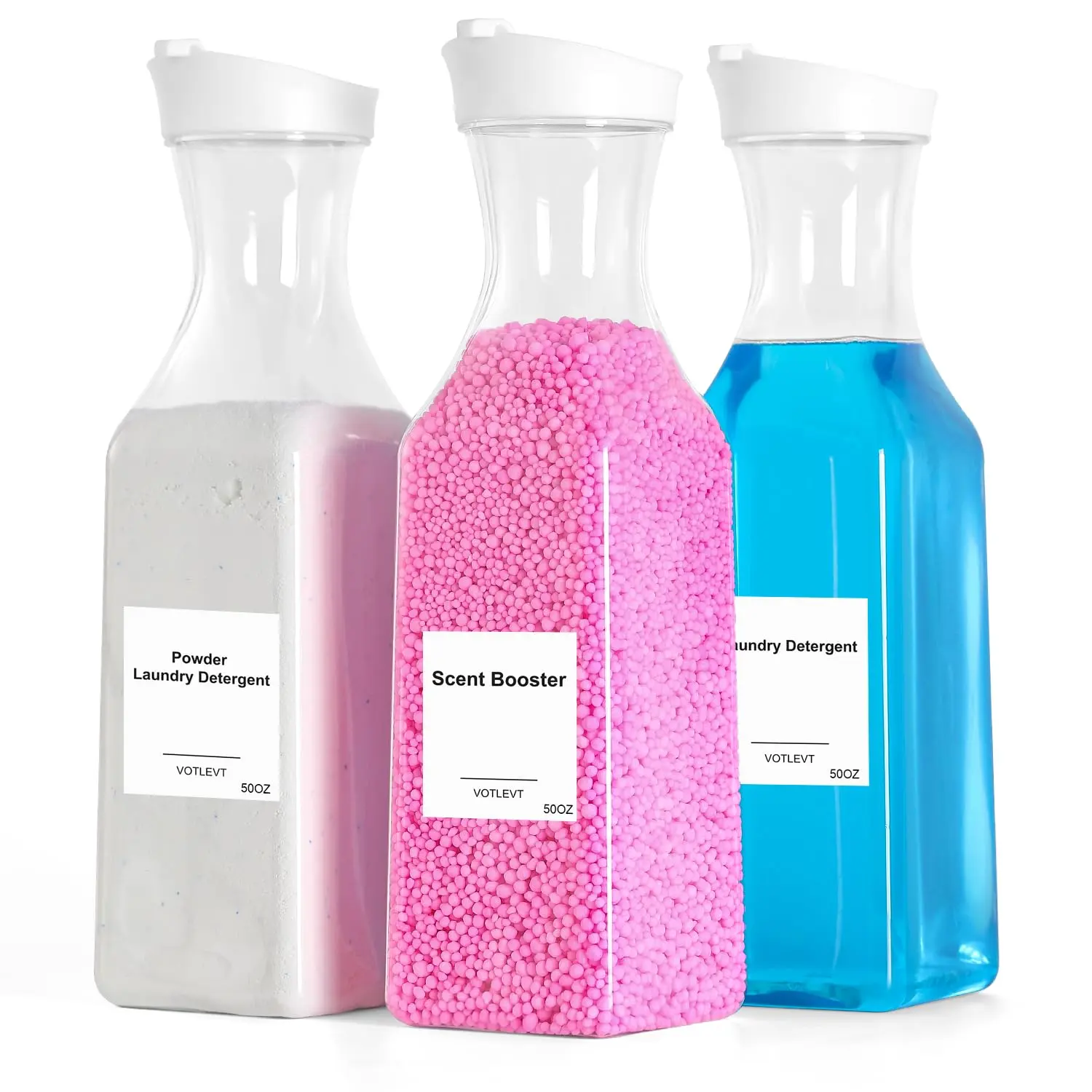 VOTLEVT 50 OZ Liquid Laundry Detergent Dispenser Plastic Laundry Detergent Container for Organizing Fabric Softener and Laundry Soap Dispenser Laundry Powder Organizer for Laundry Room 3 PACK