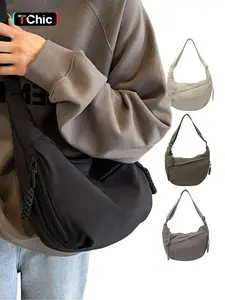 Women's Solid Color Half-Moon Shoulder Bag for Daily Use, Versatile Crossbody Bag for Commuting and Shopping