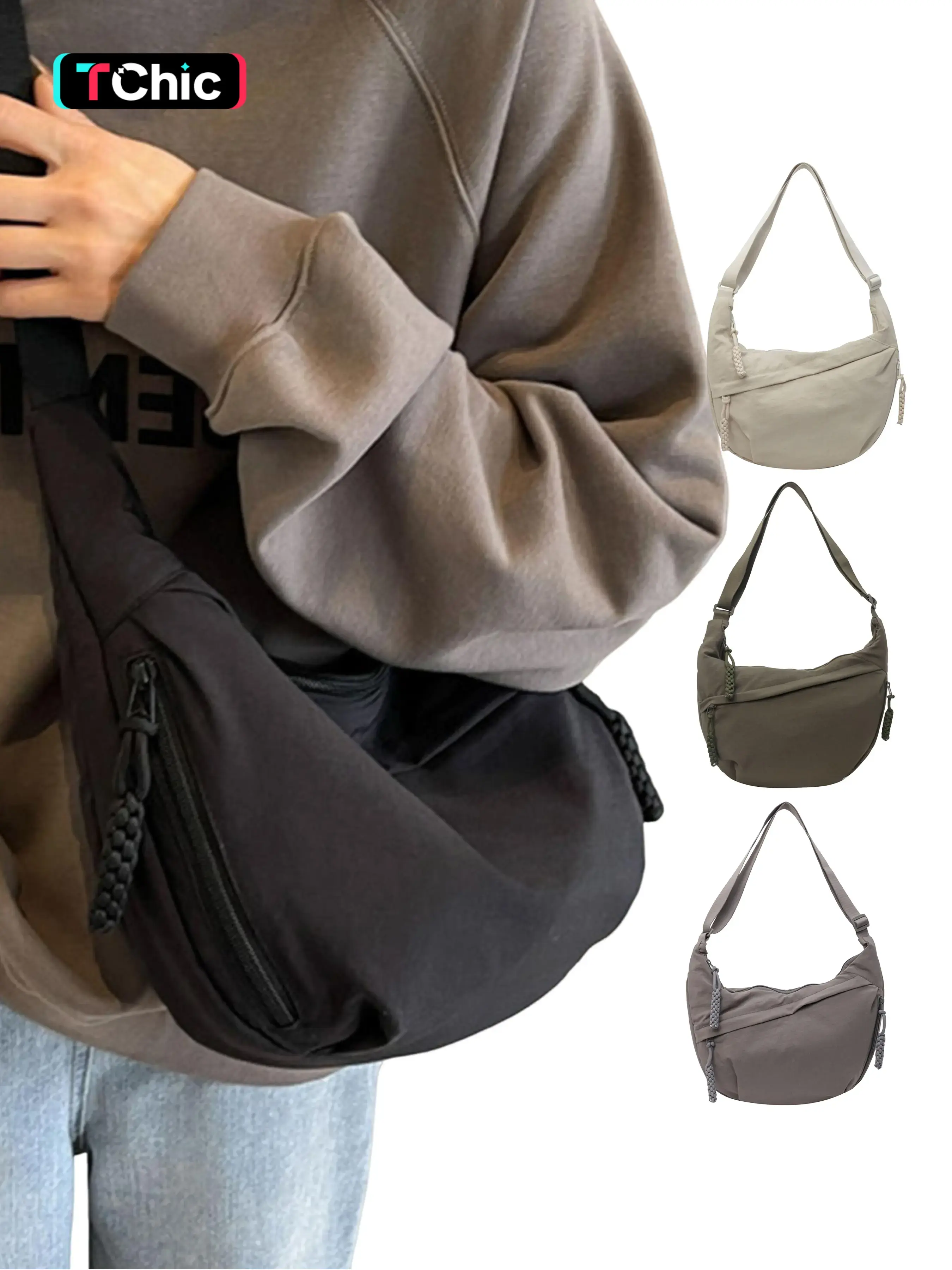 Women's Solid Color Half-Moon Shoulder Bag for Daily Use, Versatile Casual Crossbody Bag for Commuting and Shopping, Crossbody Fashion Bag