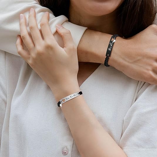 Heart Matching Couples Bracelets - Adjustable Braided I Love My Boyfriend Girlfriend Long Distance Bracelets, Lovers His Hers Relationship Promise Bracelet Jewelry Anniversary Christmas Birthday Gifts