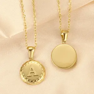 26 titanium steel letter pendant pressed sand golden stainless steel pendant round simple vacuum plating pendant