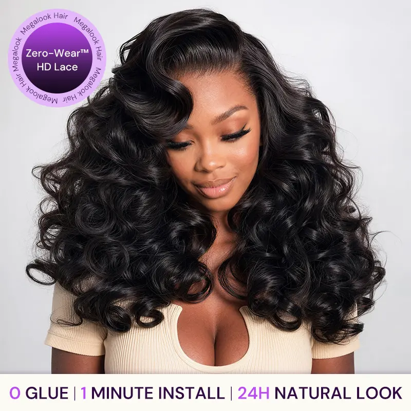【HD Pro.2.0 Bomb Funmi Curl】Megalook 13x6 Three-Go Glueless Bouncy Curl Wig With Drawstring Natural Black 100% Human Hair Wig