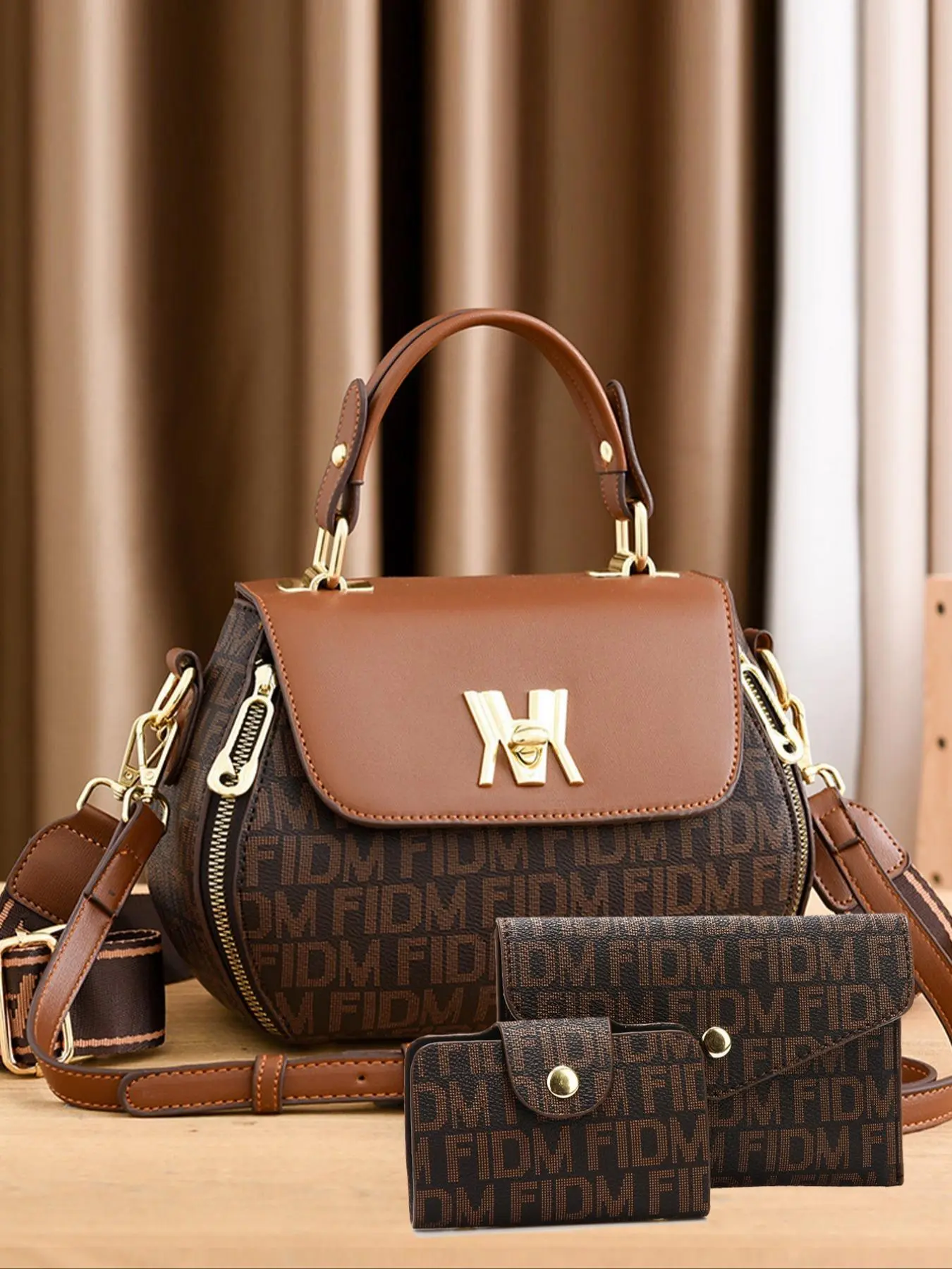 Women's Fashion Letter Pattern Crossbody Bag & Wallet & Clutch Bag Set, Casual Versatile Pu Leather Handbag Set, Trendy High-quality Daily Commuting Bag Set, Gifts for Girlfriend