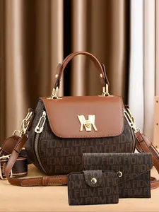 Women's Fashion Letter Pattern Crossbody Bag & Wallet & Clutch Bag Set, Casual Versatile Pu Leather Handbag Set, Trendy High-quality Daily Commuting Bag Set, Gifts for Girlfriend