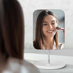 [New Deal] Table Vanity Mirror with Stand - Makeup Mirror for Desk - Adjustable Flexible Gooseneck, 360°Rotation Folding Portable Bathroom Shaving Cosmetic Mirror Square