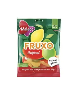 Malaco Fruxo Fruit Taste Chewy Gummy 95g Swedish Shaped Soft Chewy Candy Chewy Gummy Sweets Eco Friendly Plant Based Packaging 1 Bags Bonbon