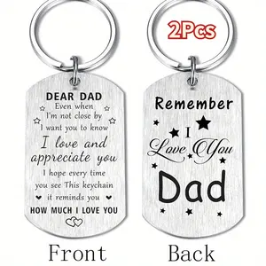 2Pcs Remember I Love You Dad Keychain - Heartfelt Engraved Birthday & Fathers Day Gift from Daughter Son - Durable Design, Emotional Sentimental Keepsake