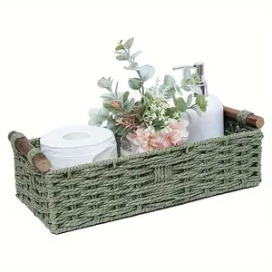 Woven Paper Rope Storage Basket with Handles, Toiletries Basket, Multipurpose Basket, Versatile Home Organizers for Home, Office & Dorm, Ideal for Cabinet, Rack, Outdoor Storage