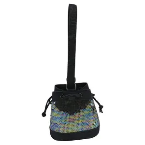 Pre-owned CHANEL Sequin and Denim Bucket Bags Sequin Denim Small Drawstring Bucket Bag Blue