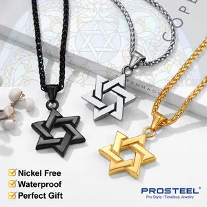 PROSTEEL Six-Point Star Pendant Necklace Stainless Steel Hexagram Star of David Necklace Unisex For Men Women Gift Box