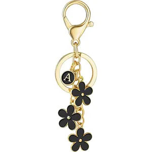 Initial Keychain Flower Charms for Key Cute Letter Keyring for Handbag Backpack