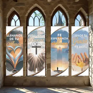 4 Pcs Religious Banners, Polyester Material Christian Religious Banner Inspirational Faith Slogan Print Suitable for Church Events Prayer Gathering Home Sacred Space Wall Decorative Hanging Flag