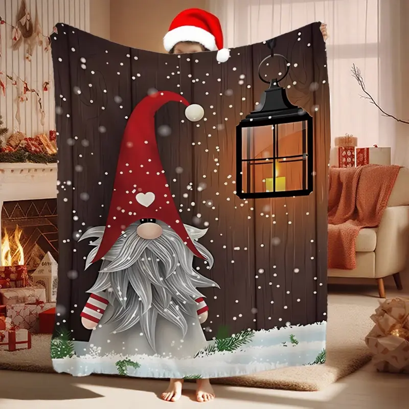Christmas Elf Print Flannel Blanket, Soft Comfortable Sofa Throw, Holiday Decor Gift, Warm Lightweight Plush for All Seasons