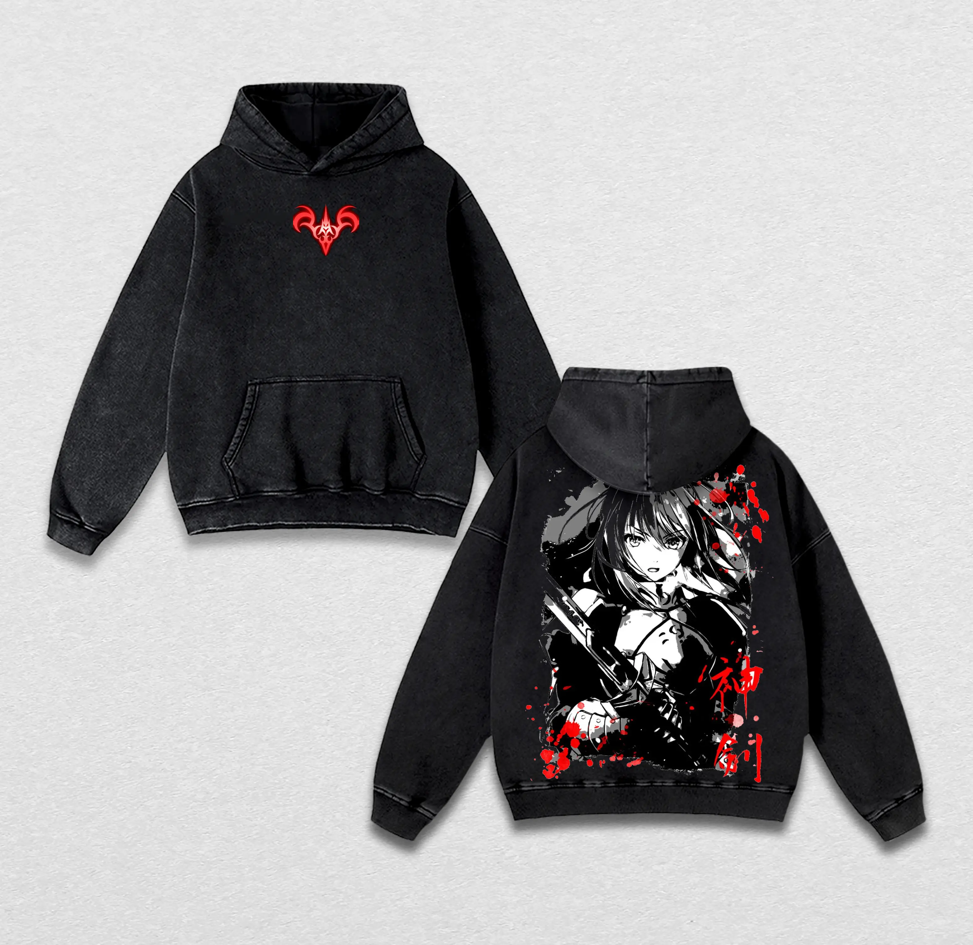 Fate/stay night Saber Artoria Vintage Washed Hoodie & T-Shirt – Oversized Heavy Cotton Anime Graphic Apparel, Retro Manga Streetwear Unisex Gift for Fans