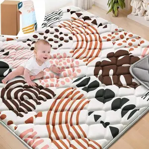 An Baby Play Mats For Floor, Playpen Mat For Babies, Extra Thicker & Soft Floor Crawling Mat, Foldable Non-Slip Playmat Cushioned For Infants Toddlers, Boho Leaf Design, Boho Leaf Pattern