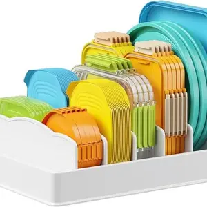 Lifewit Kitchen Cabinet Organizer for Food Contanier Lid, Lid Holder with 6 Adjustable Dividers & 7 Sections for Pantry Organizers and Storage, Home Drawer Organization, Large, 13" x 10"