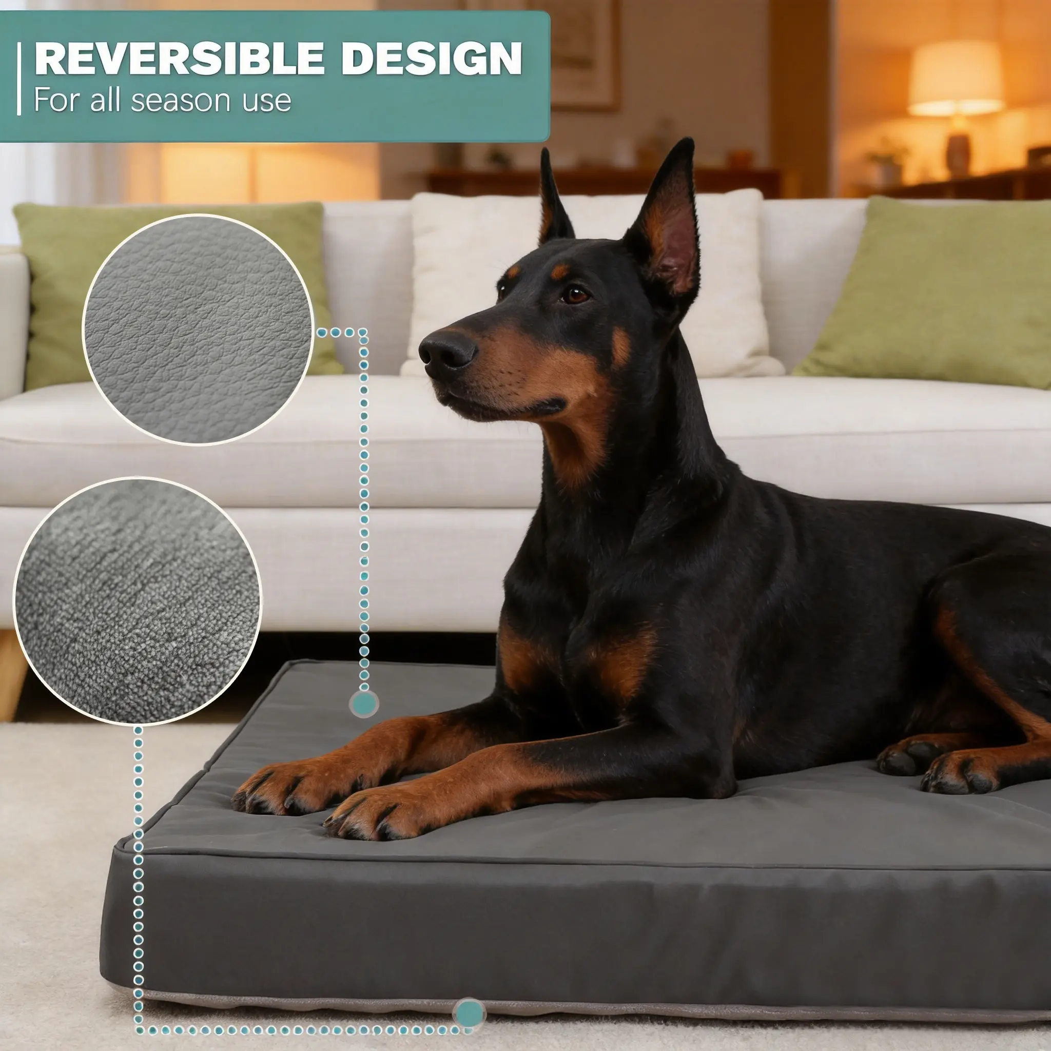 EONFELICITY 47"x29" Grey Flannel Orthopedic Large Dog Bed - High-Density Egg Crate Foam for Joint Relief, Waterproof XL Crate Bed, Removable Machine-Washable Cover (Wash Gentle Cycle with Cold Water), Anti-Slip Bottom, Reversible Mat, Easy Maintenance