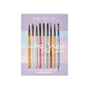 [Ruby Vibe Co] Artistry Edge Nail Brush Set, Artistry Edge 9-Piece Nail Brush Set, Professional Nail Art Kit with Liner, Detailer & Dotting Brushes, Ergonomic Synthetic Brushes for DIY Manicure Designs & Fine Lines