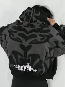 Y2K Gothic Print Hoodie For Men And Women Dark Fashion Zip-Up Sweatshirt Stylish Casual Streetwear All Seasons 100% Polyester