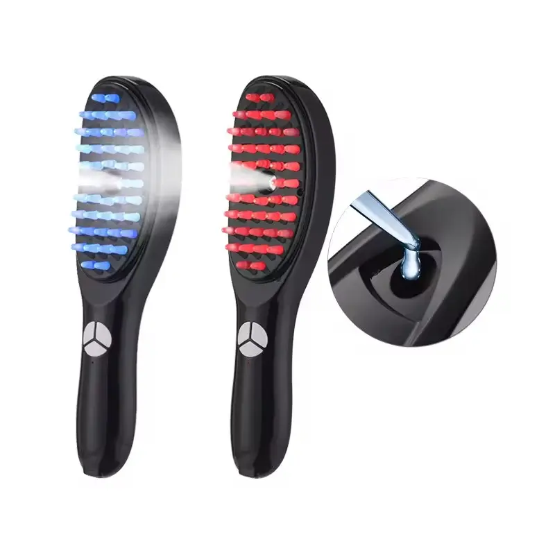 Vital5 Red & Blue LED Light Therapy Hair Brush Device for Scalp Care - Plastic Bristle Massage, Hydrating Steaming Conditioning, Serum Dropper, Irish Curl Detangling, Loc Defining - Daily Use for Any Hair Type with Derm-backed Results