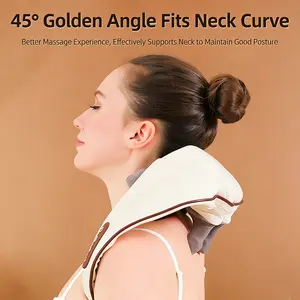 Golden Angle Shiatsu Massager 2-in-1 with Heat for Neck & Shoulder Pain Relief 4 Deep-Kneading Nodes Portable & Rechargeable Cordless Massage