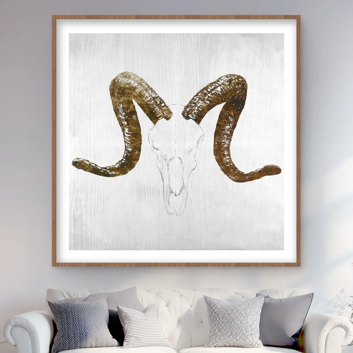 Begin Home Decor C1FM4848DU6FO9 48 x 48 in. Aeries Skull with Brown Horns - Scandinavian Framed Print Wall Art