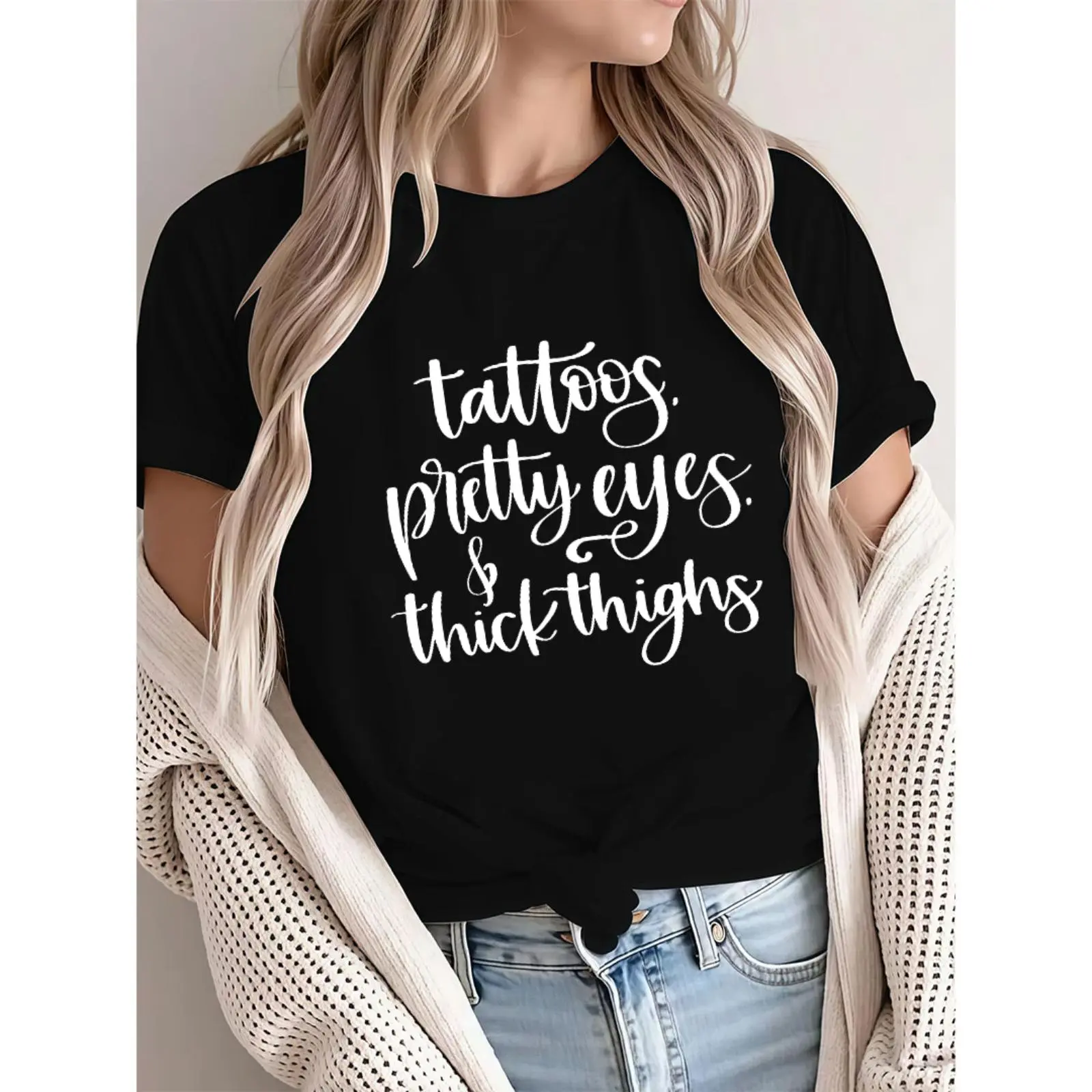 Pretty Eyes Thick Thighs Tee – Bold Empowering Quote for Body Positive Women