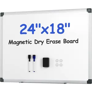 Magnetic White Board Kit for Wall 24" x 18", Includes 1 Dry Eraser, 2 Multicolor Markers & 4 Magnetic Pins, Sliver Reinforced Aluminum Frame for Home, School, Office