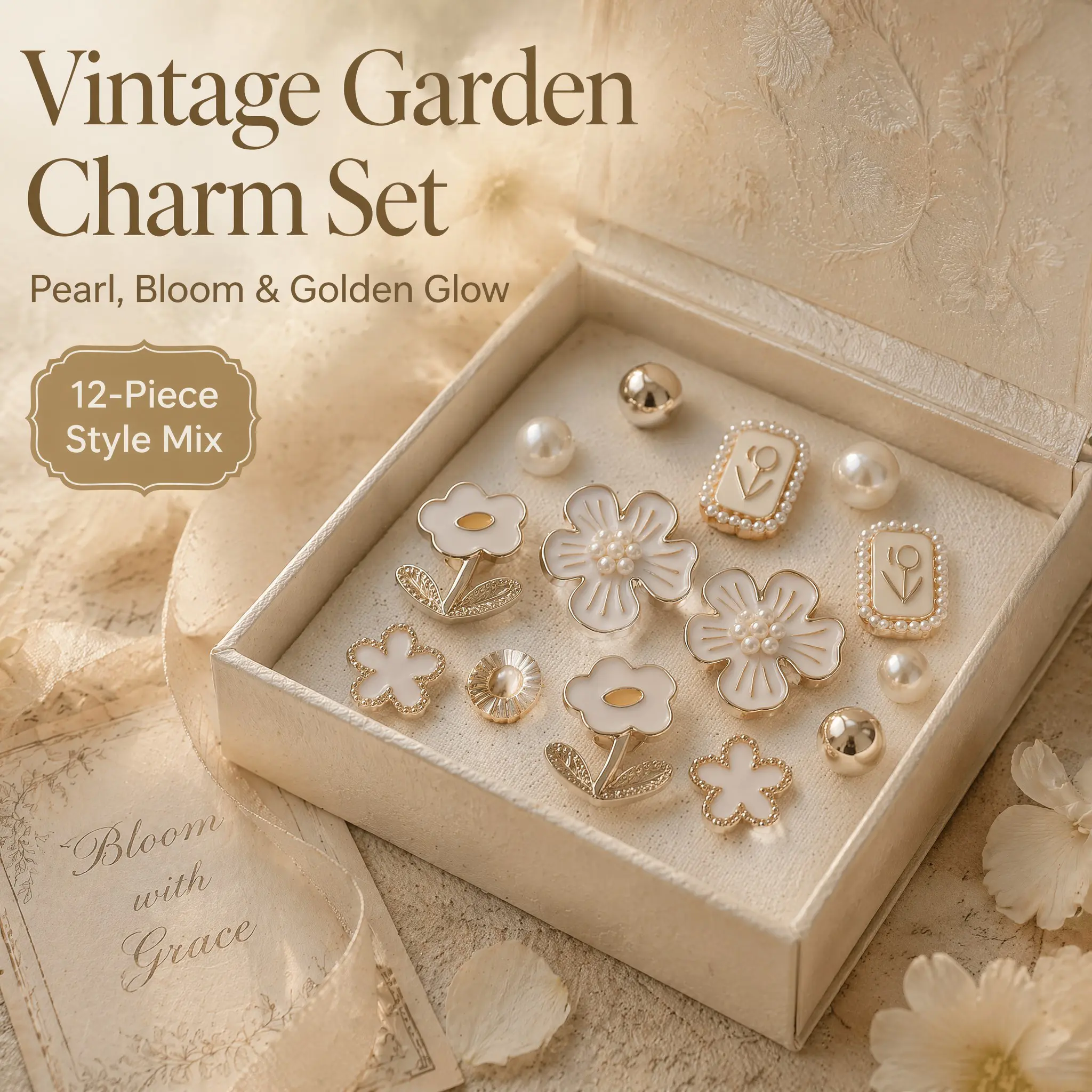 16-Piece Vintage Garden Shoe Charms, Elegant Floral Cute Decorations, Flower Shoe Accessories for Clogs & Sneakers, Ideal for Gifting, Cute Shoe Decorations