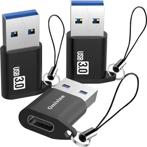 USB 3.0 to USB-C Adapter, 3 Pack Type-C Female to USB-A Male 5G bps Data Sync Adapter with Lanyard, USB A to USB C Converter for Phone/Laptop/Car/Power Bank/Hubs/Headphone/Mic/Sound Card, ect