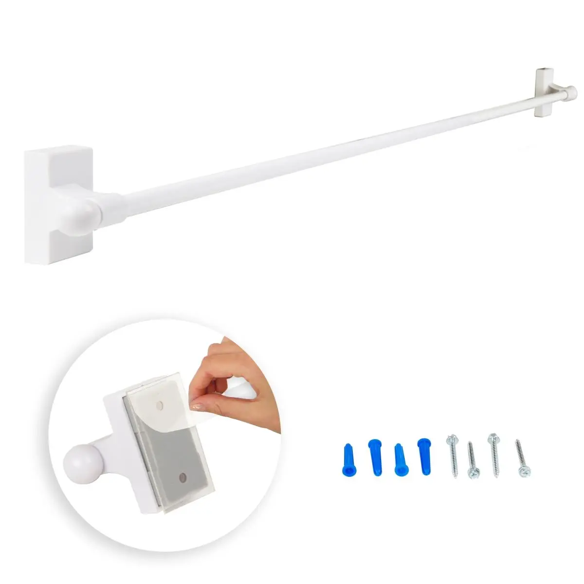 Central Design Adh-01 0.4375 in. Self-Adhesive or Wall Mounted Rod for 17 to 30 in. Windows, White