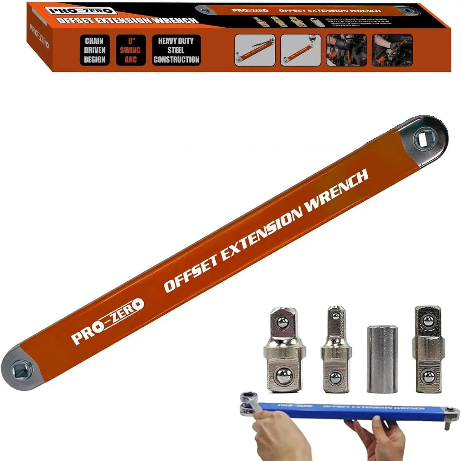Offset Extension Wrench, 1 Count Zero Degree Ratchet Extension Set, Includes 1/2", 1/4" & 3/8" Drive Adapters, Ideal Universal Ratchet Extensions for
