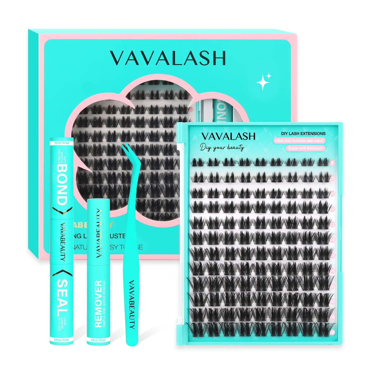 VAVA BEAUTY Manga Anime Candy Dynamic LC Curl  Individual Cluster Lash Kit, Beginner Friendly, Wide Ultra-thin Invisible Lash Band, Waterproof Lash bond For Girls Beauty Makeup At Home Eyelashes Cosmetic