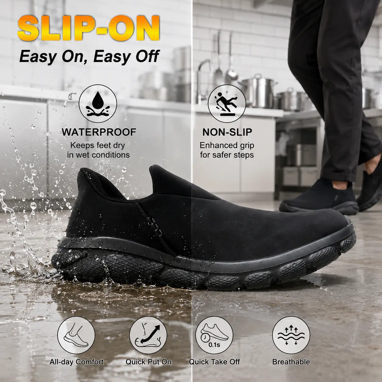 Unisex Round Toe Work Clogs - Non-Slip, Waterproof Ethylene Vinyl Acetate (EVA) Footwear, Lightweight Comfortable Shoes for Kitchen Workers, Worker, Non Slip Work Shoes, Slip On