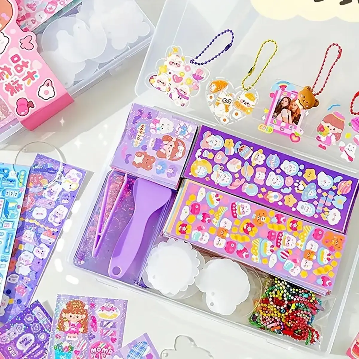 44/84 Piece Guka Cartoon Sticker Set Creative Box, Transparent Acrylic DIY Background Board, Perfect Halloween & Christmas Gift, Stickers Kit